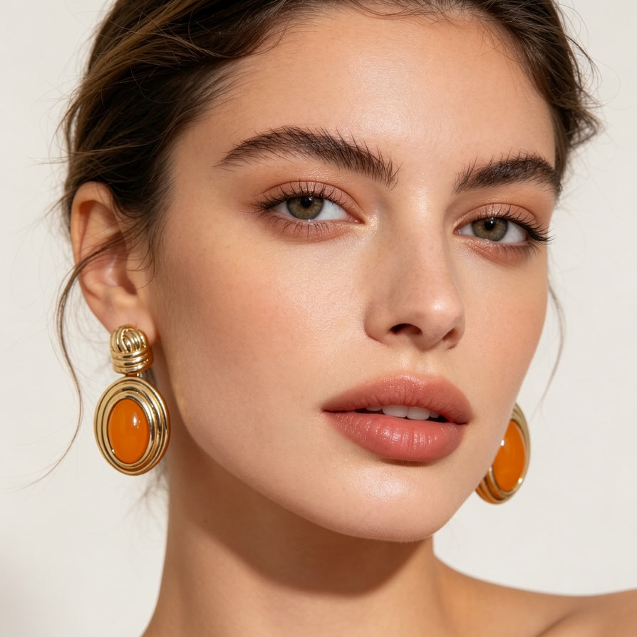 Pendientes Retro Ovalados de Resina Naranja - Joyería al Por Mayor para Tiendas|JI JOYA