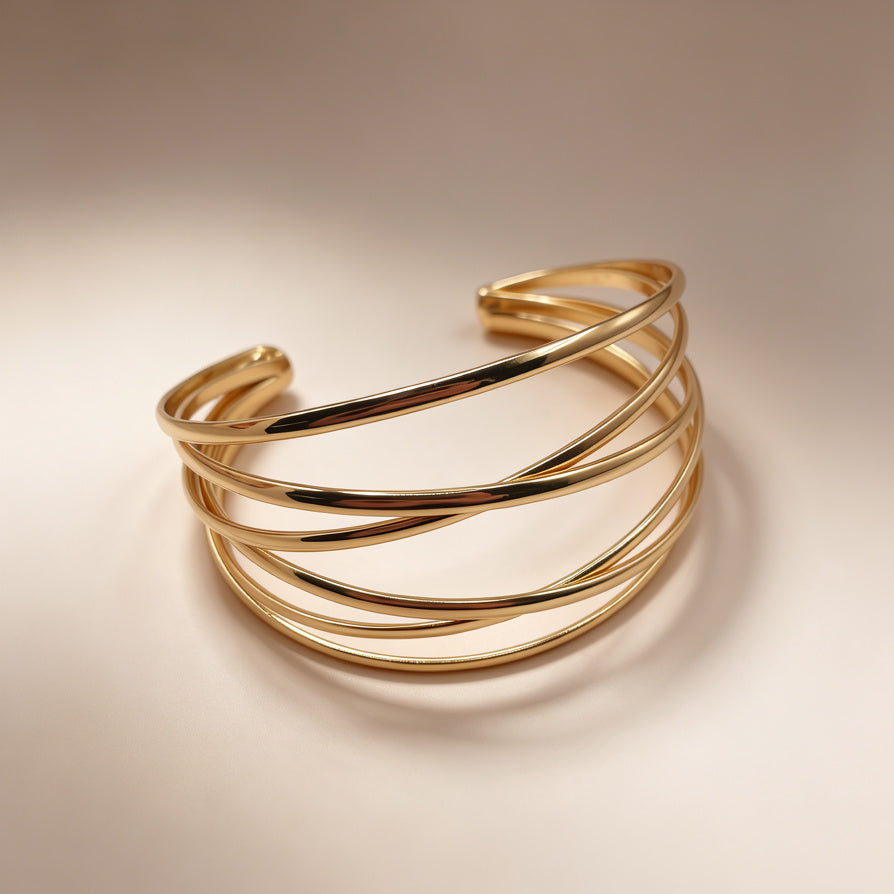 Pulsera Abierta de Oro de Múltiples Hilos - Estilo Minimalista Elegante|Venta al por mayor|JI JOYA