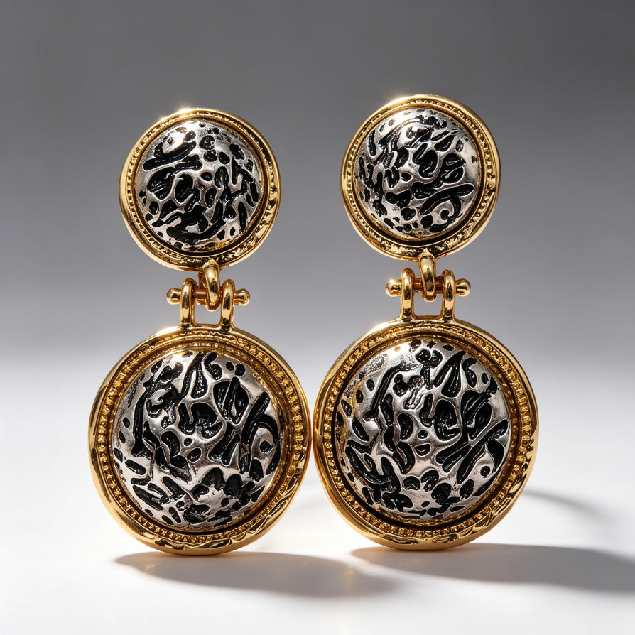 Pendientes Árabes Vintage Moneda, Bisutería de Aleación de Zinc de Moda Mayorista, Pendientes Doble Círculo Lujo para Mujer|JI JOYA