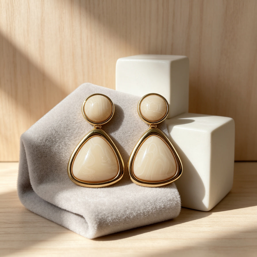 Pendientes Geométricos Resina Mármol Dorados | Moda Elegante Mayorista Joyería Mujer|JI JOYA