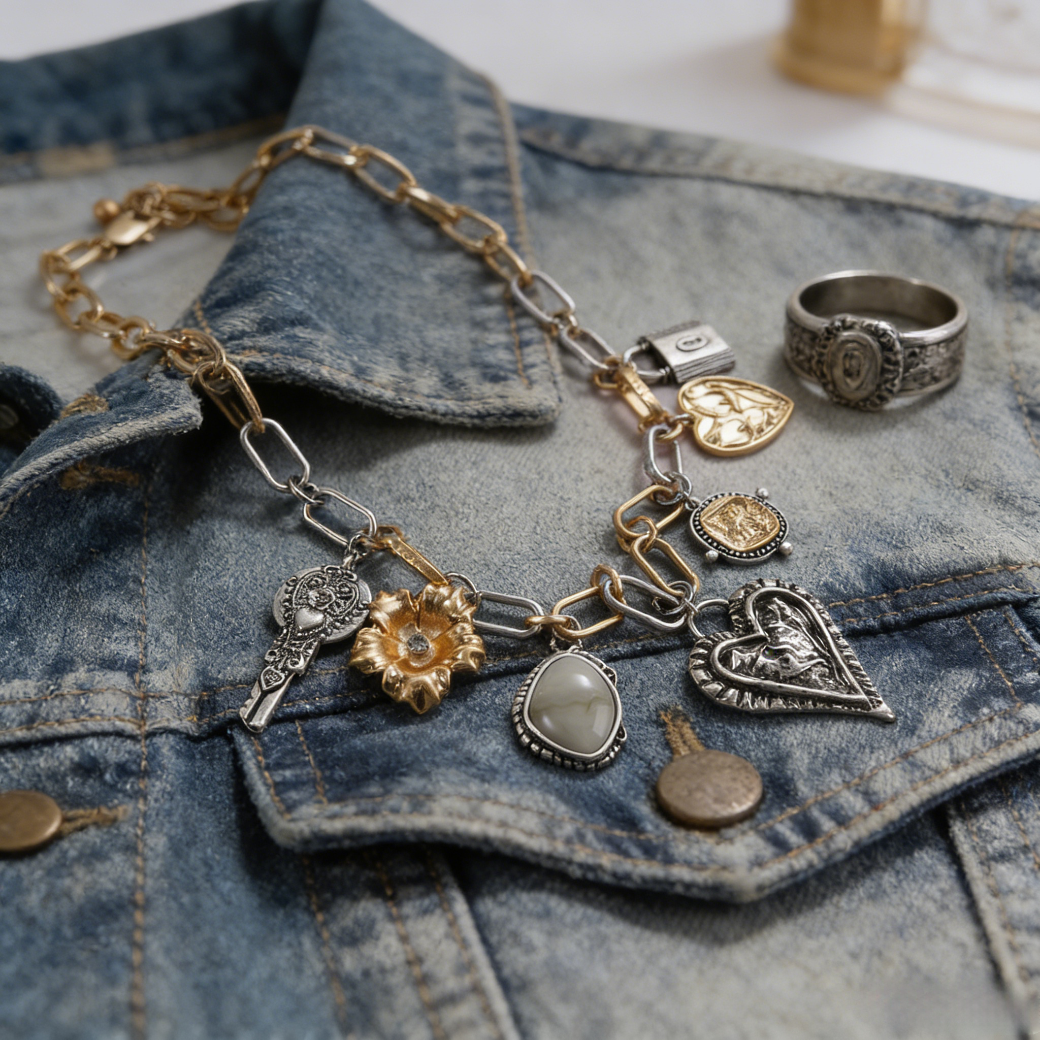Collar multi-dijes con estética Y2K | Gargantilla vintage bicolor con colgantes de corazón y candado