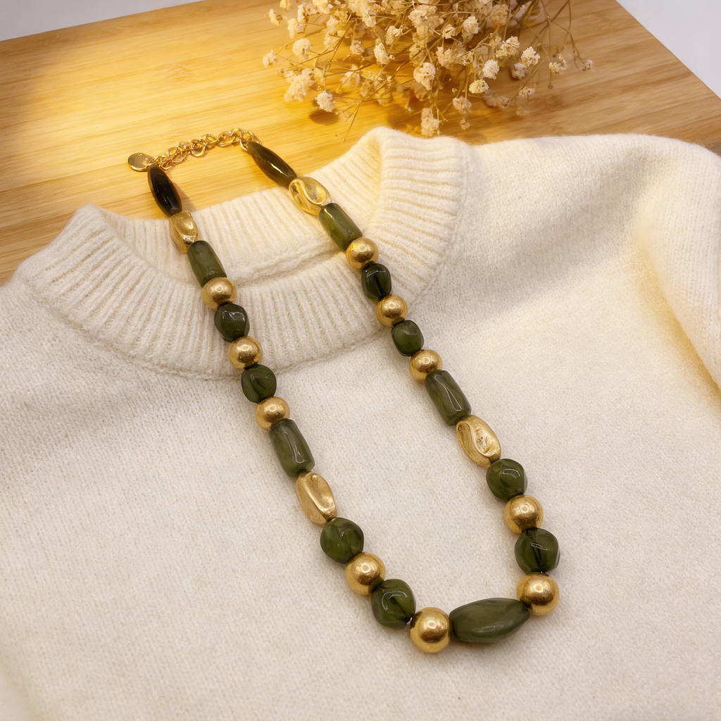 Collar vintage de cuentas en capas | Gargantilla llamativa dorada y crema