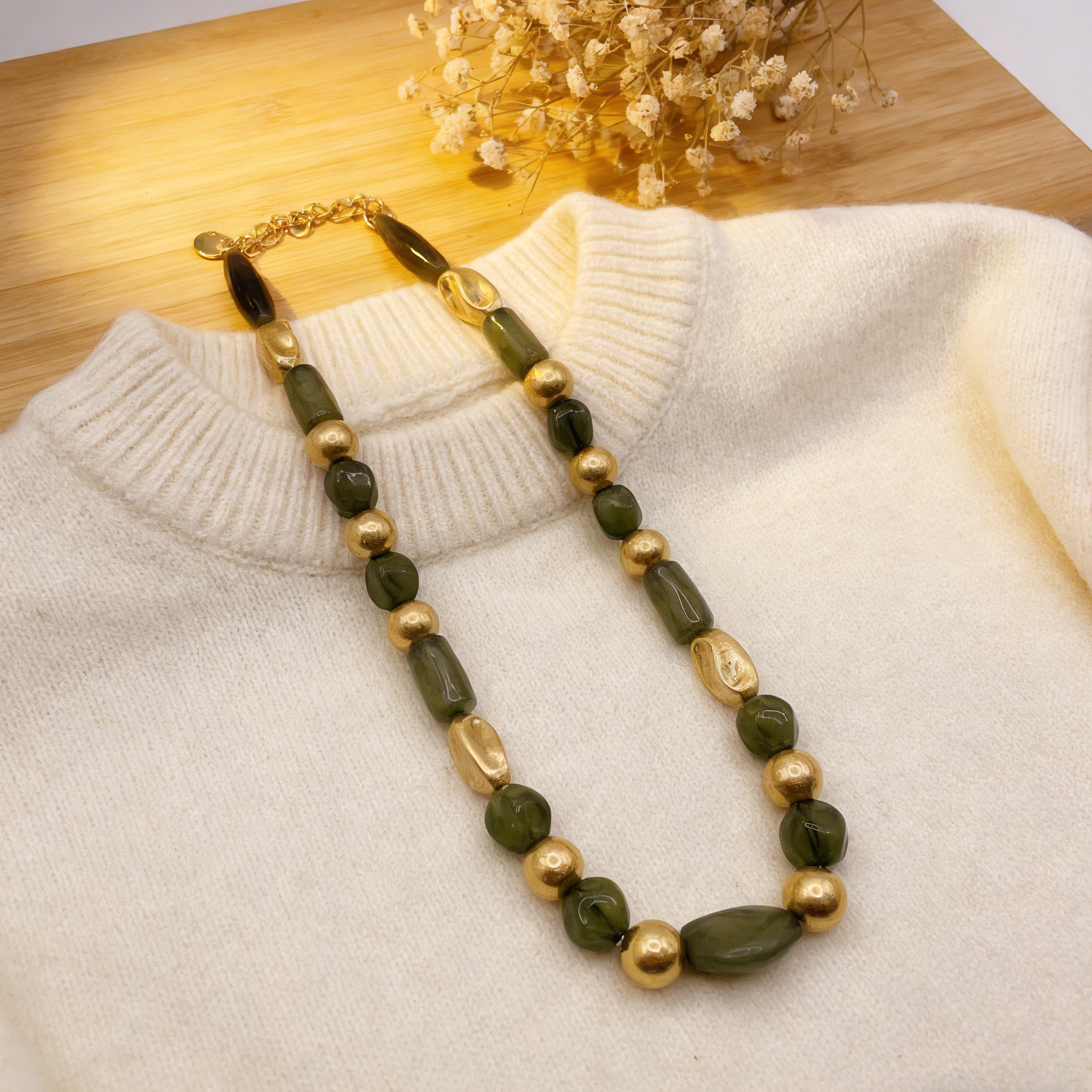 Collar vintage de cuentas en capas | Gargantilla llamativa dorada y crema