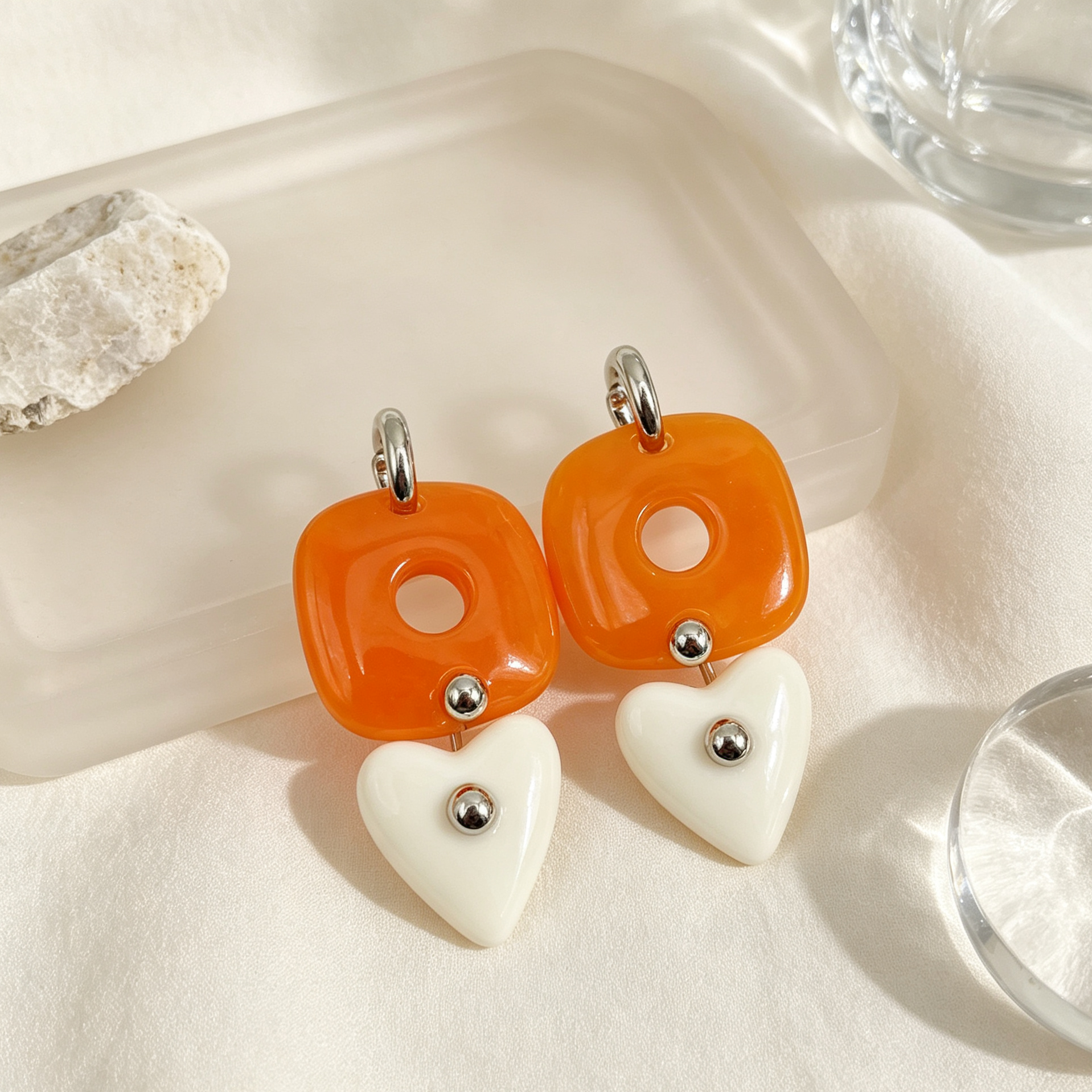 Pendientes de resina cuadrada con corazón, aretes colgantes retro, accesorios de moda al por mayor|JI JOYA