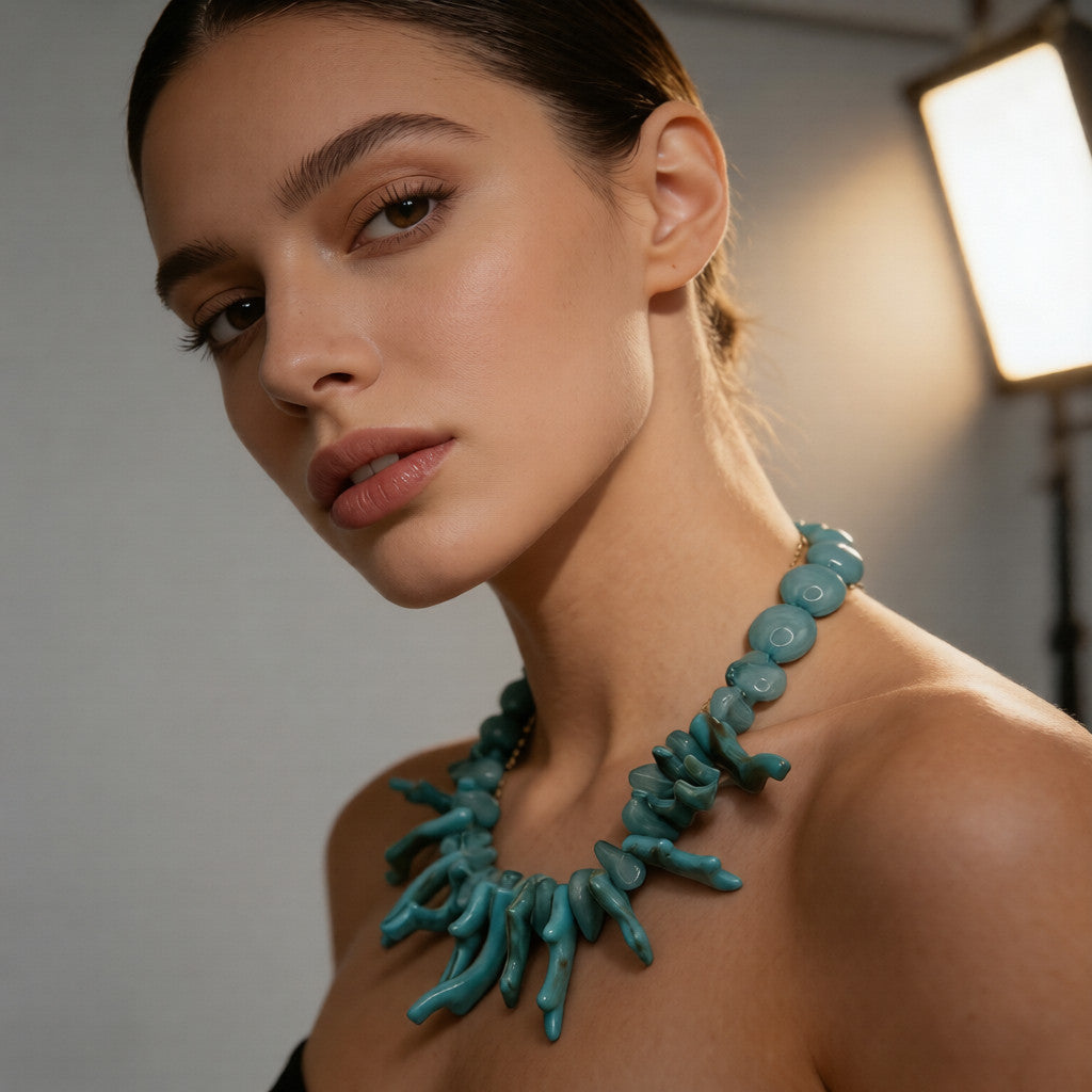 Collar exagerado con rama de coral tricolor | Collar con diseño de nicho | Collar versátil para clavícula, ideal para noches, vacaciones y uso diario|JI JOYA