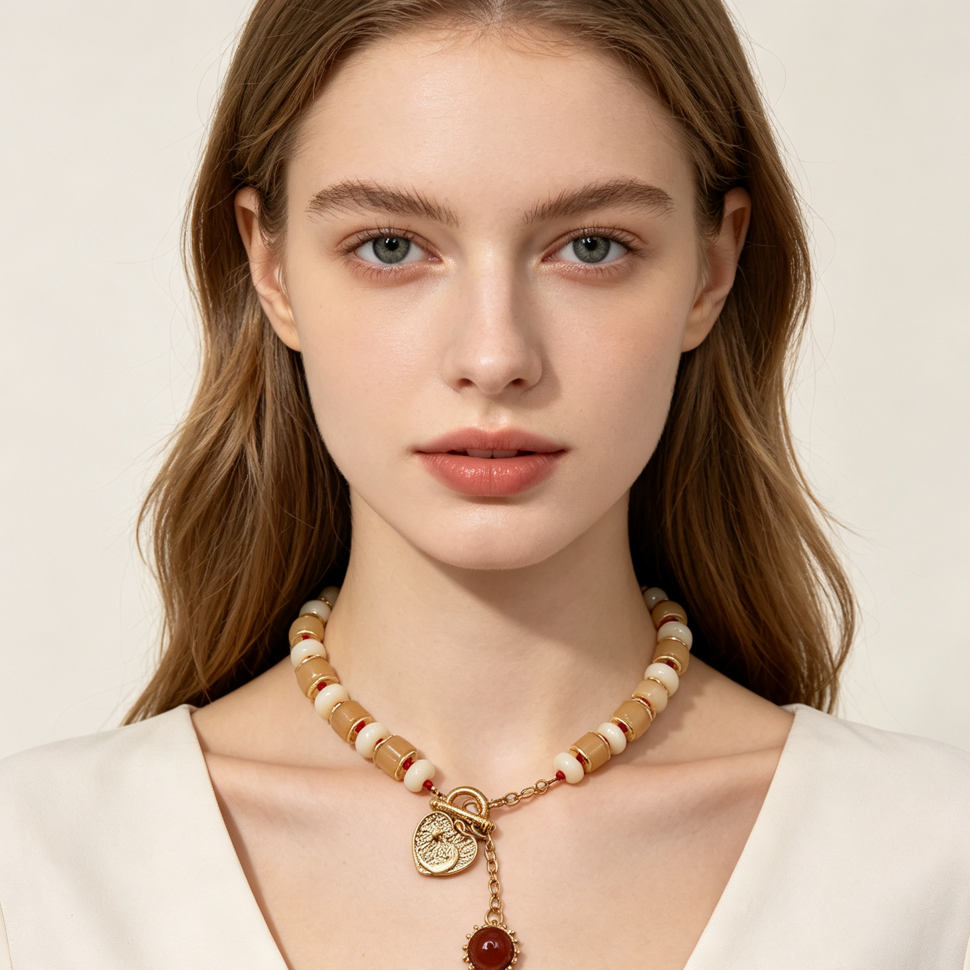 Collar de cuentas vintage con dije corazón, accesorios de moda al por mayor para mujer|JI JOYA