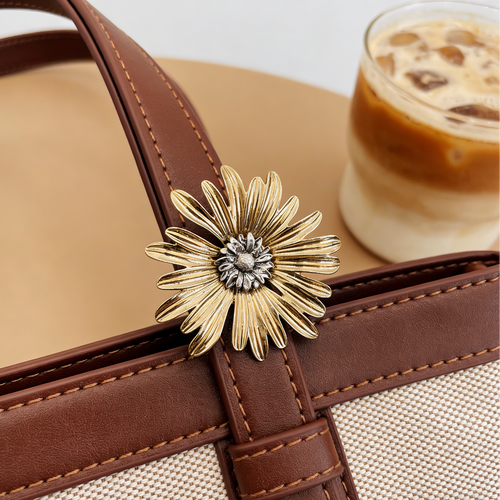 Broche vintage de girasol bicolor | Pin floral llamativo dorado y plateado