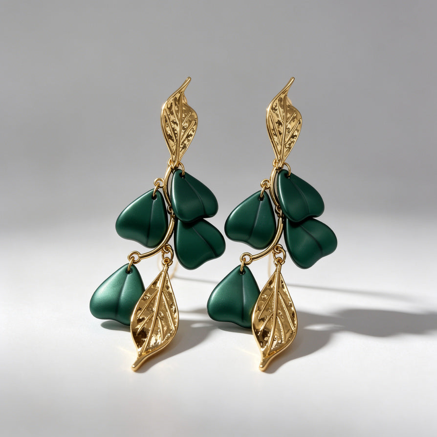 Pendientes Colgantes de Hojas y Flores en Aleación Dorada - Colección para Mayoristas|JI JOYA