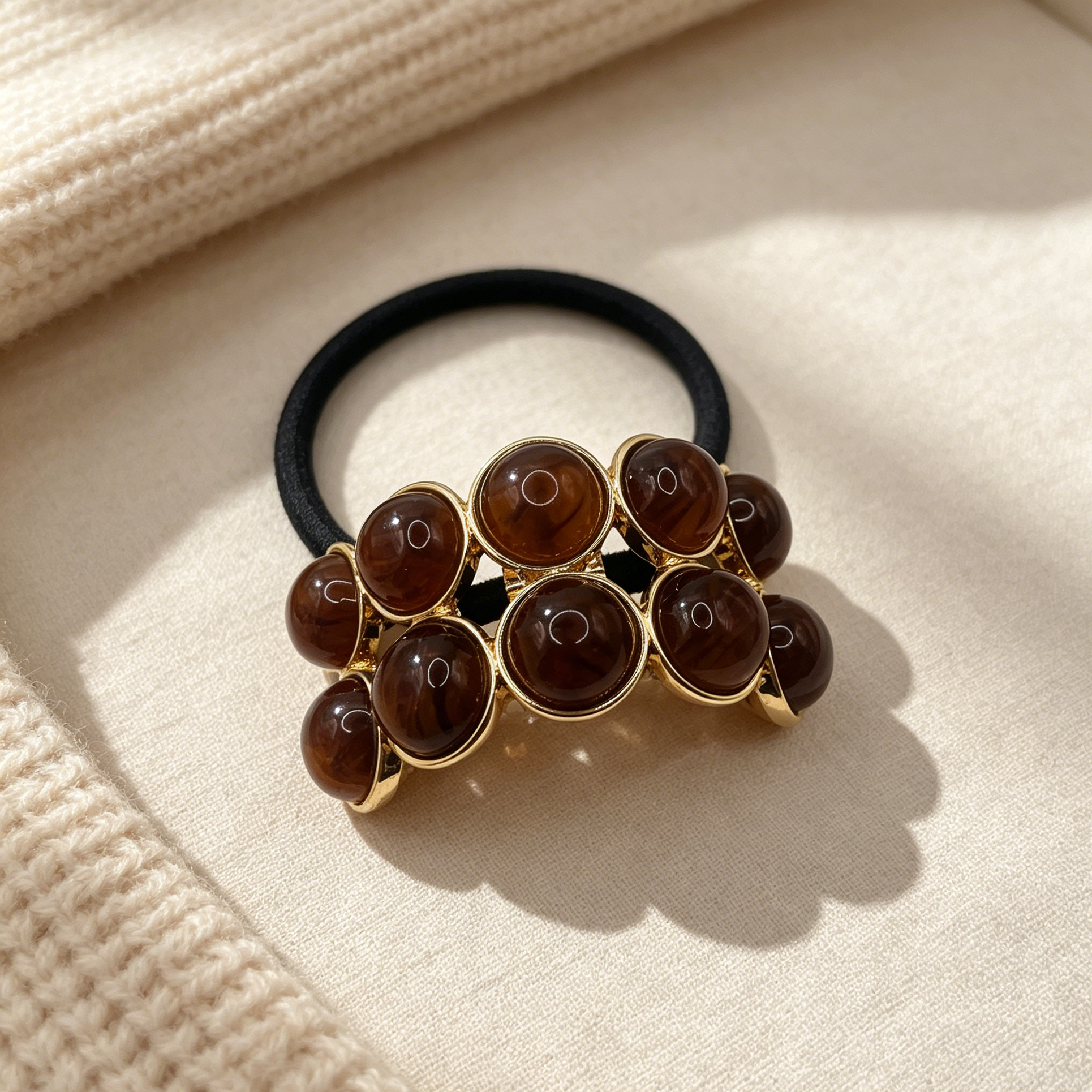 Lote Mayorista Elástico para Pelo con Bolas Resina Doradas, 2 Colores, Goma de Pelo Elegante para Mujer, Accesorio de Pelo al Por Mayor|JI JOYA