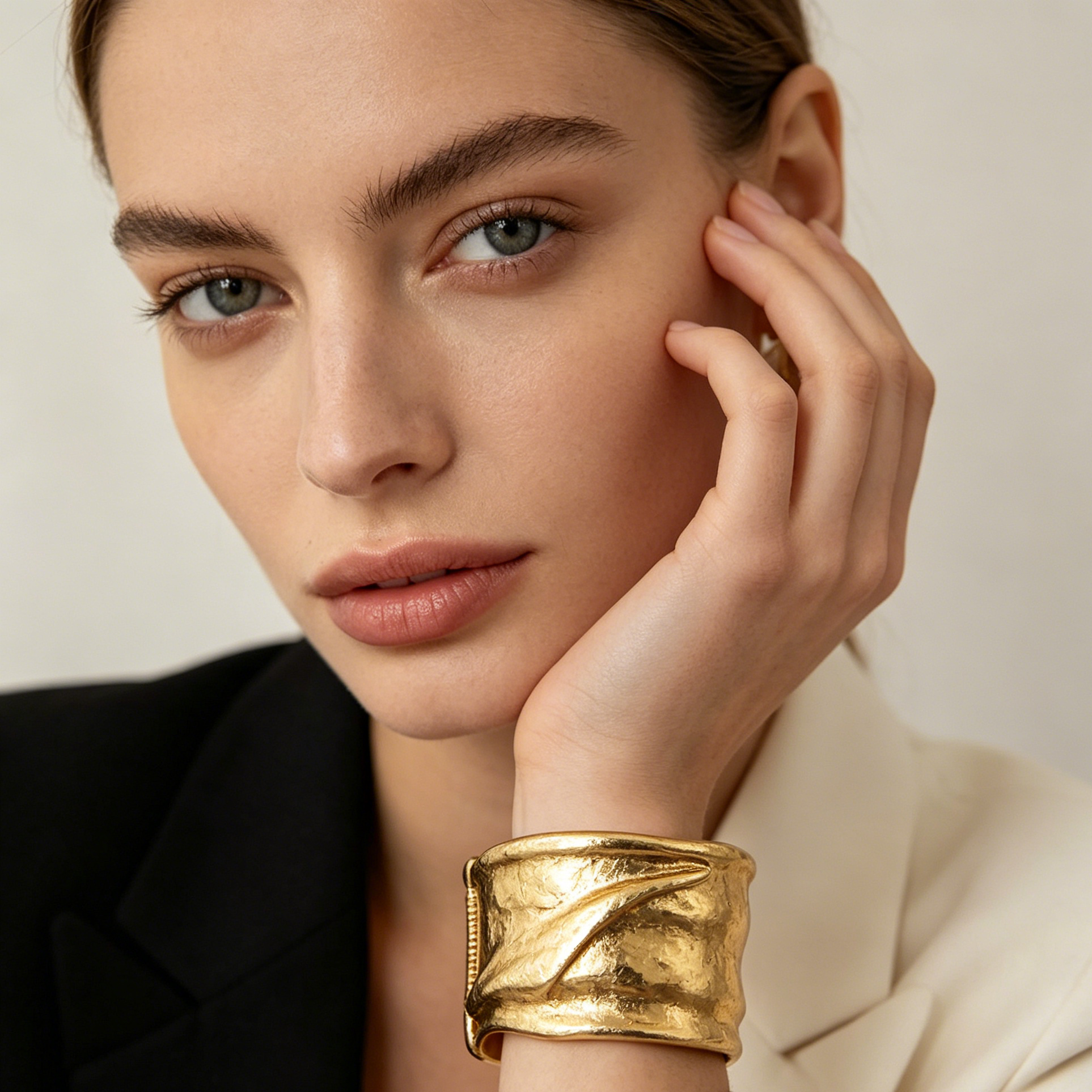 Pulsera Brazalete Dorada Texturizada en Forma de Abrazadera, Diseño Minimalista de Moda, Accesorio de Aleación de Zinc al Por Mayor para Mujer|JI JOYA