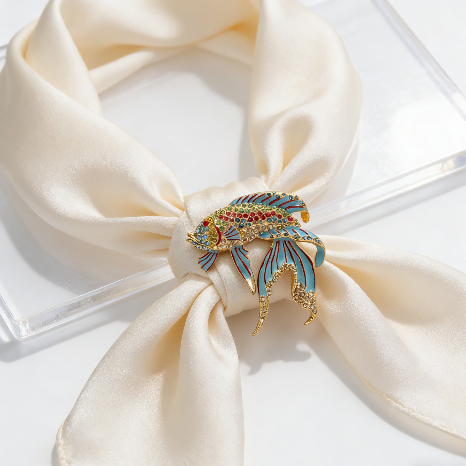 Broche de Luxo Peixe Betta Esmaltado com Strass - Um Toque de Sorte para Mulheres.