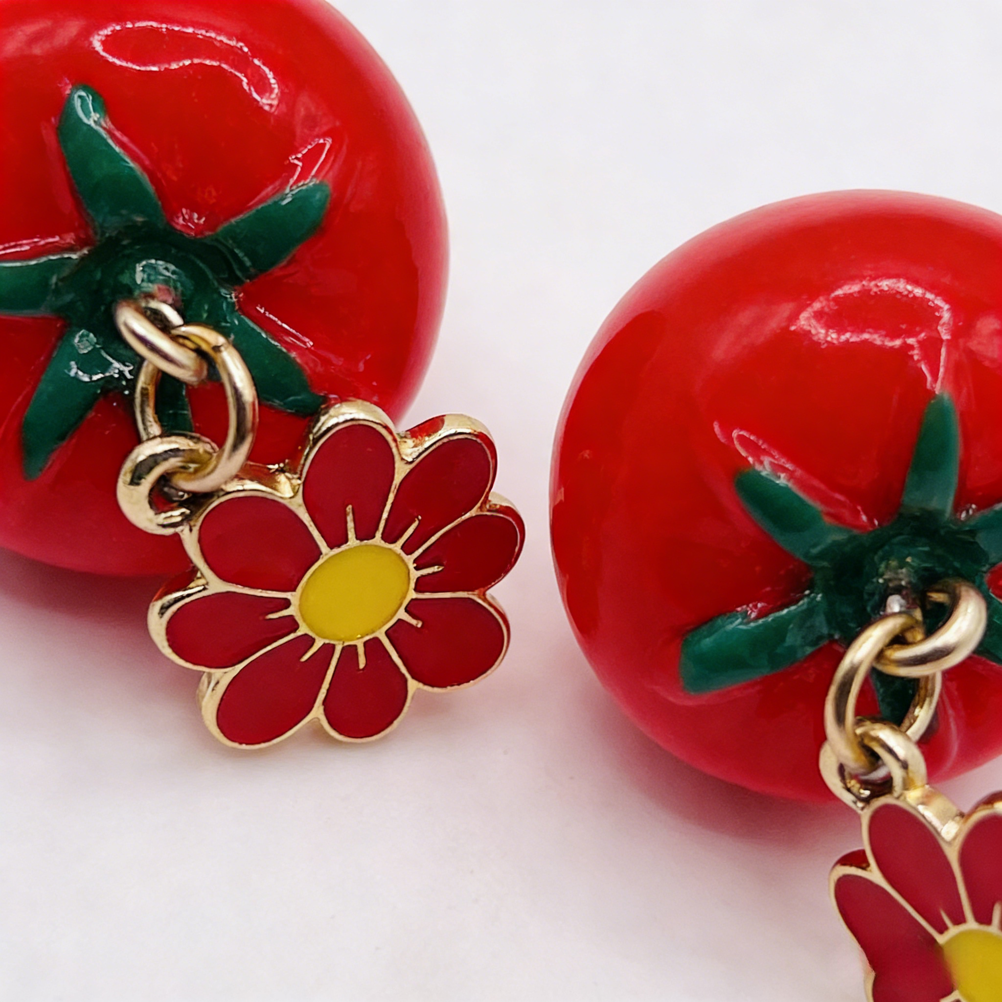 Conjunto de collar y pendientes colgantes con perla de tomate | Joyas originales de frutas de verano