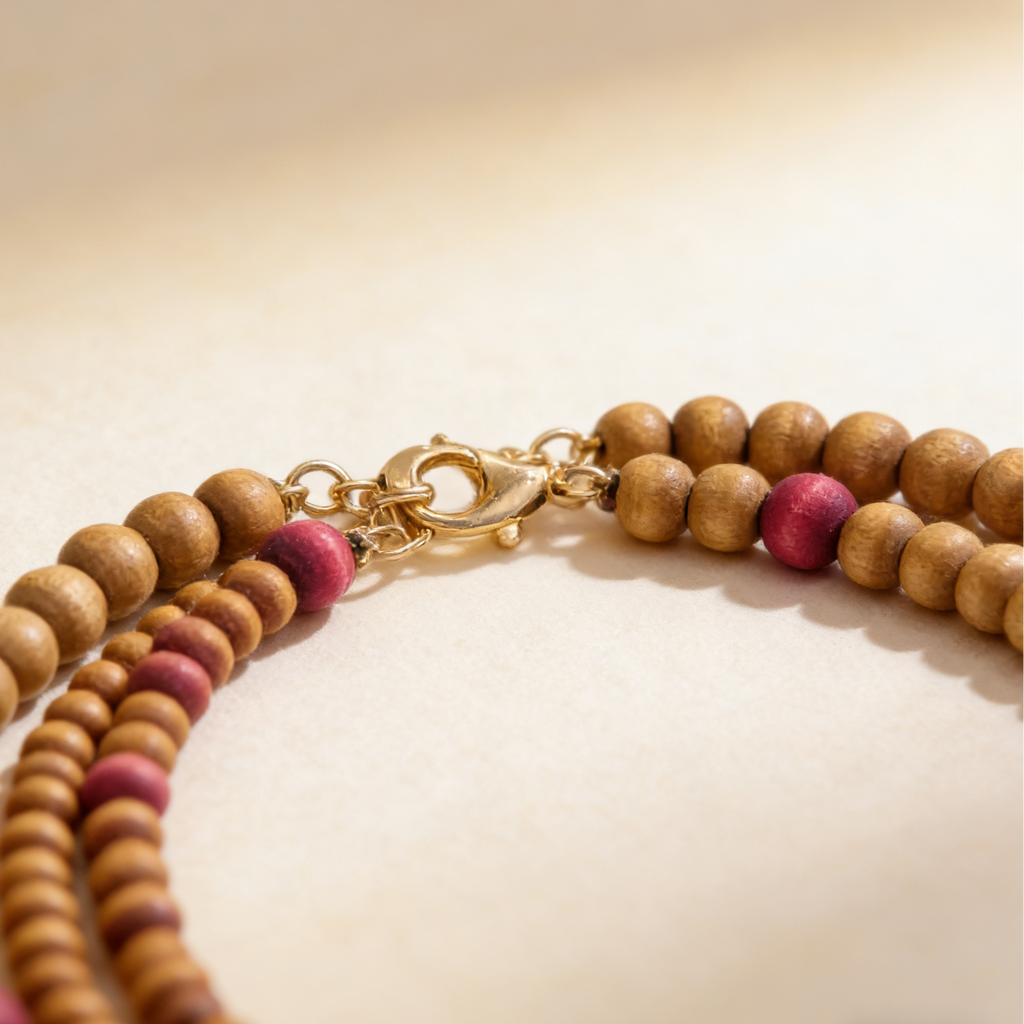 Collar bohemio de cuentas de madera multicapa con cuentas decorativas