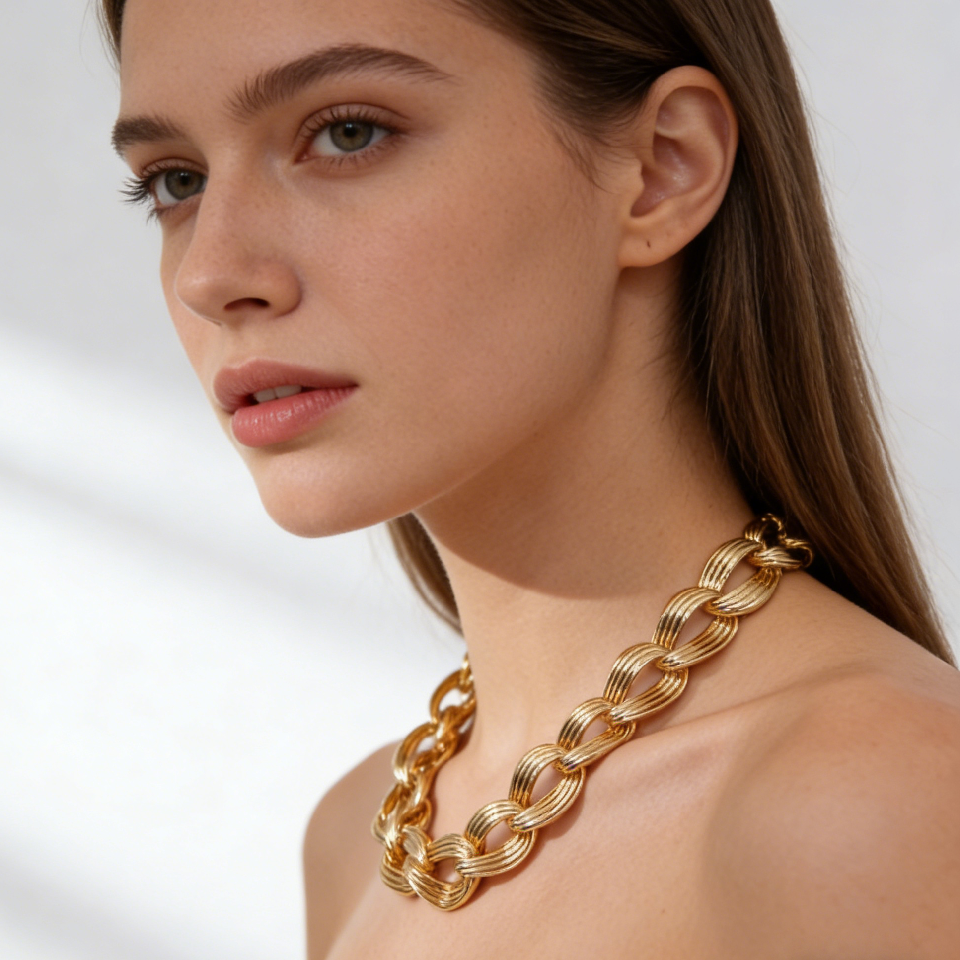 Gargantilla vintage de cadena gruesa con textura | Collar minimalista con baño de oro
