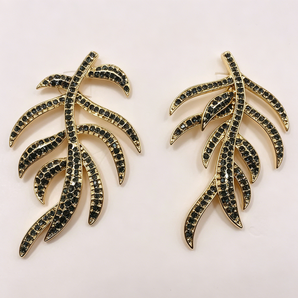 Pendientes Diseño Tropical, Zirconia Negra, Joyería de Moda para Mayoristas|JI JOYA