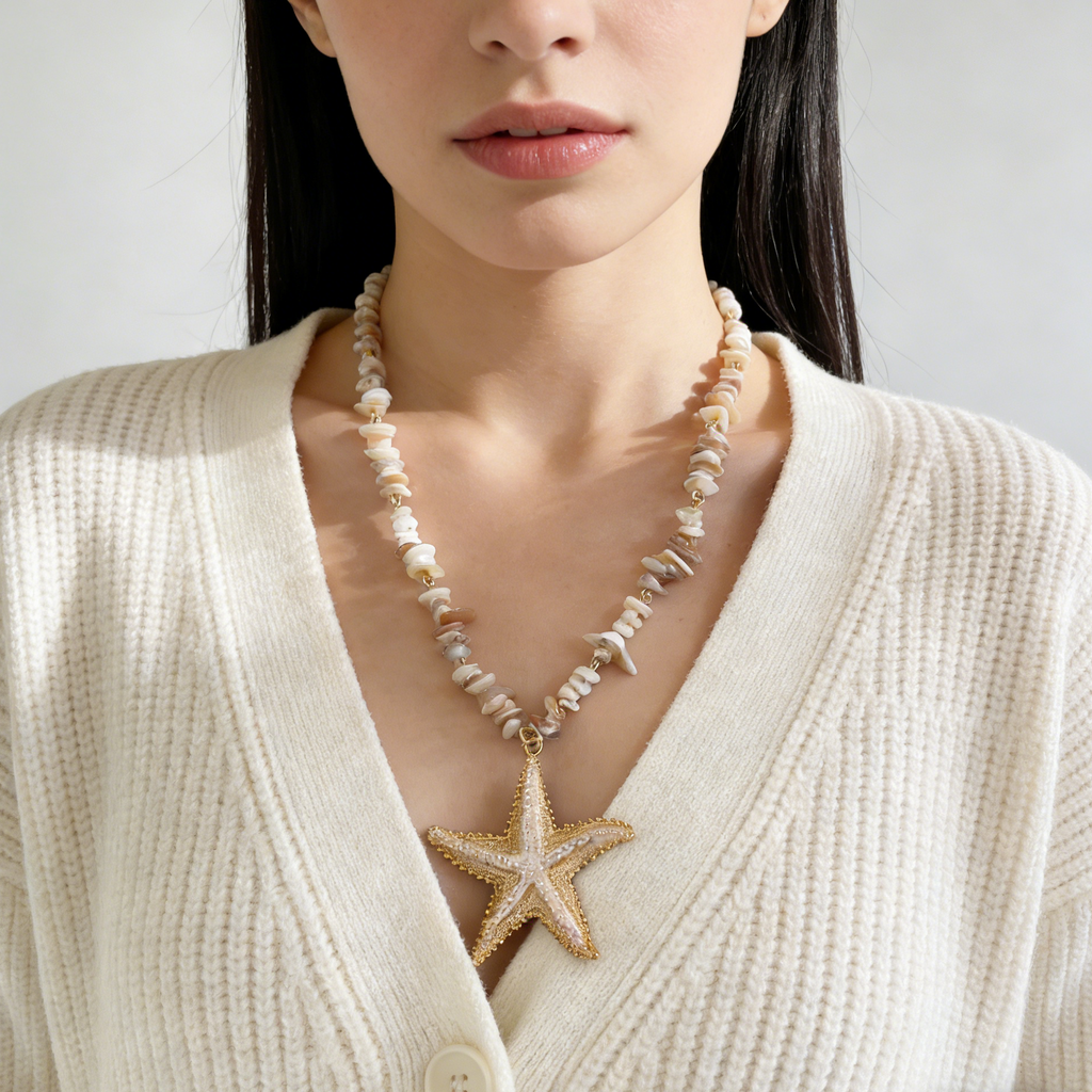 Collar de Conchas con Dije de Estrella de Mar - Accesorio Verano para Mujeres
