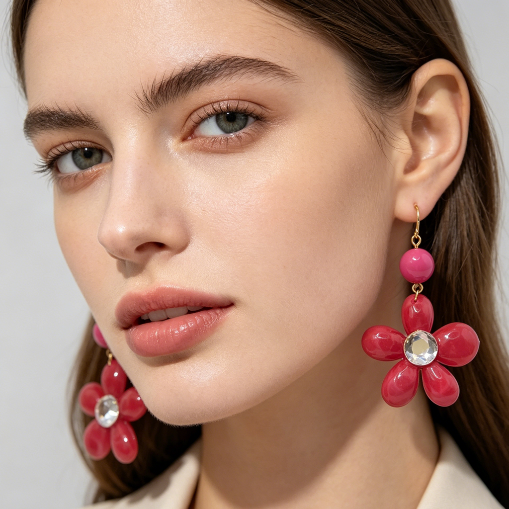 Pendientes de Flor Colgante con Cristal - Diseño Colorido y Moderno | Joyería de Moda al Por Mayor|JI JOYA