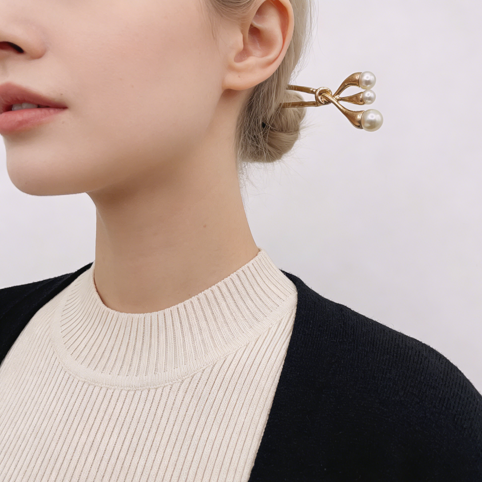 Mayorista Horquilla de Pelo Dorada con Perlas, Pinza de Pelo Elegante Diseño Nudo para Mujer, Accesorio de Pelo Vintage al Por Mayor|JI JOYA