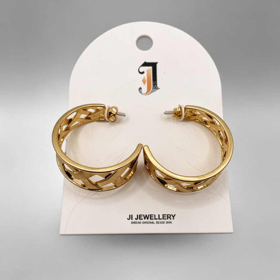 Aros de Oro Estilo Geométrico Hueco al Por Mayor | Pendientes de Lujo para Mujer, Calidad Premium|JI JOYA