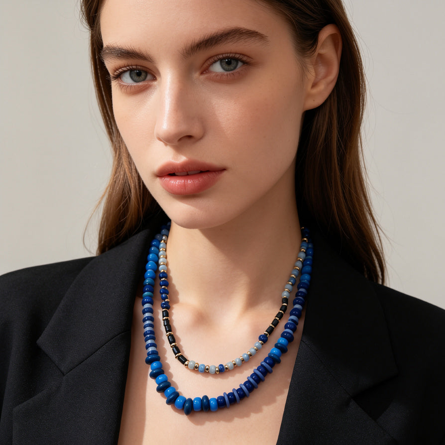 JI JOYA VENTA AL POR MAYORCollar de Cuentas Doble Capa - 6 Colores Disponibles | Joyería de Moda Mayorista para Mujer, Resistente a la Descoloración, Cadena Ajustable