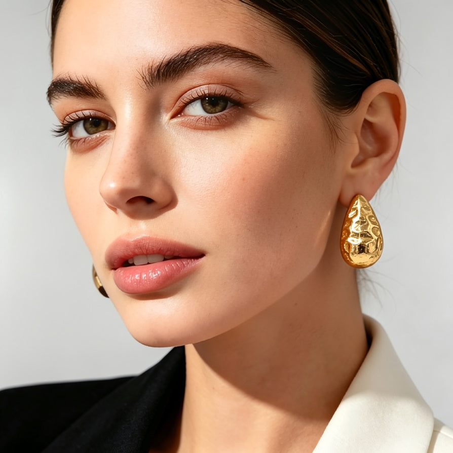 Aretes de Gota Texturizados al Por Mayor | dorada/plateado, Diseño Minimalista de Lujo|JI JOYA