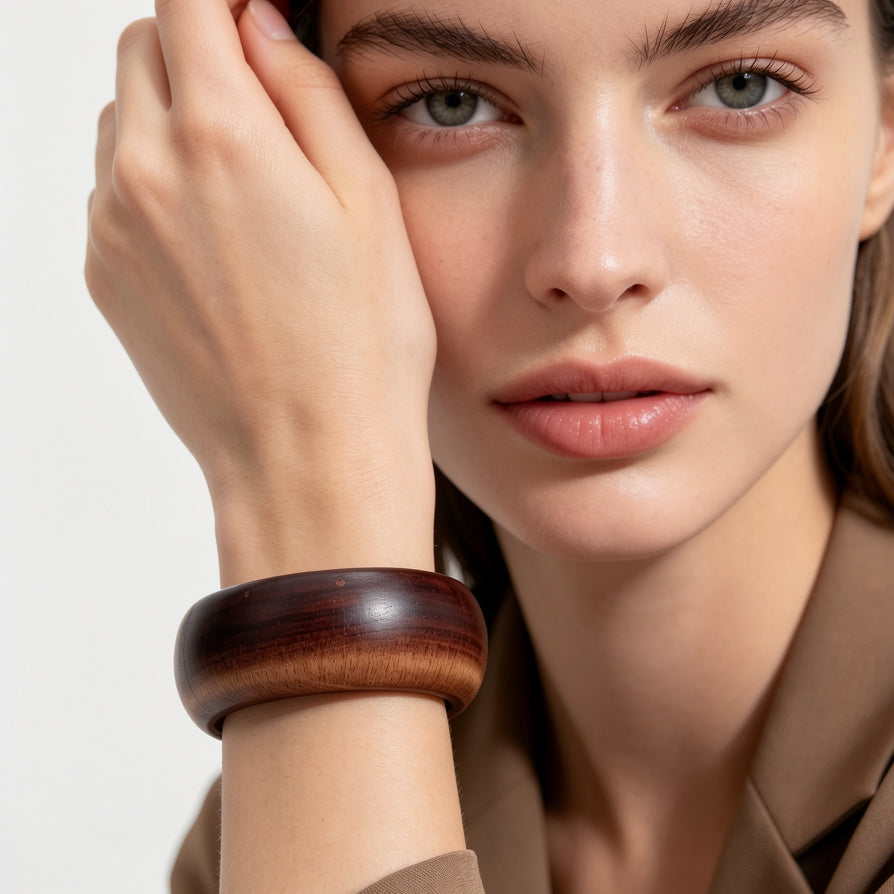 Pulsera Ancha de Madera Natural Degradada | Venta al Por Mayor para Accesorios|JI JOYA