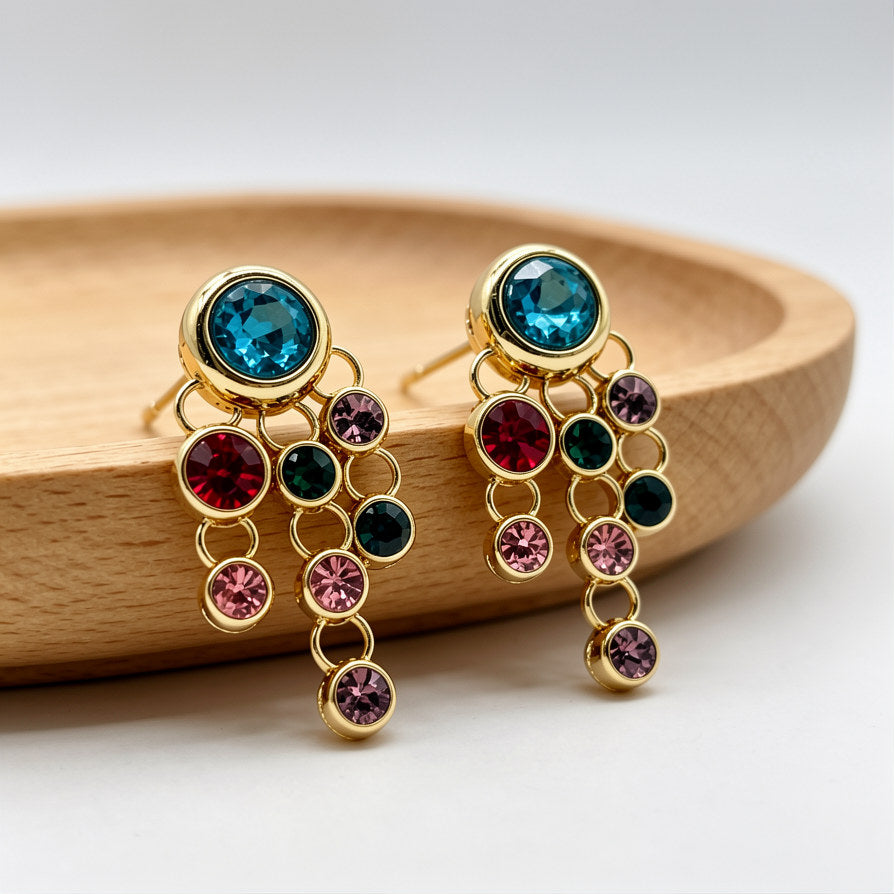 Pendientes Colgantes con Cristales de Lujo | Venta al Por Mayor | 2 Colores (Oro/Plata) | Diseño Exclusivo|JI JOYA