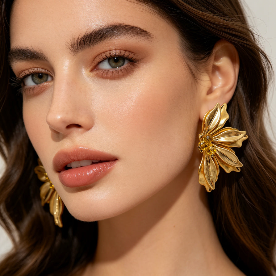 Pendientes de Flor de Lujo al Por Mayor - 2 Colores Disponibles, Joyería de Moda para Mayoristas|JI JOYA