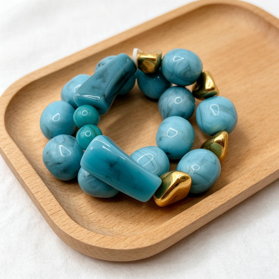 Pulseras de cuentas de resina con detalles dorados | Mayorista B2B, 2 colores disponibles|JI JOYA