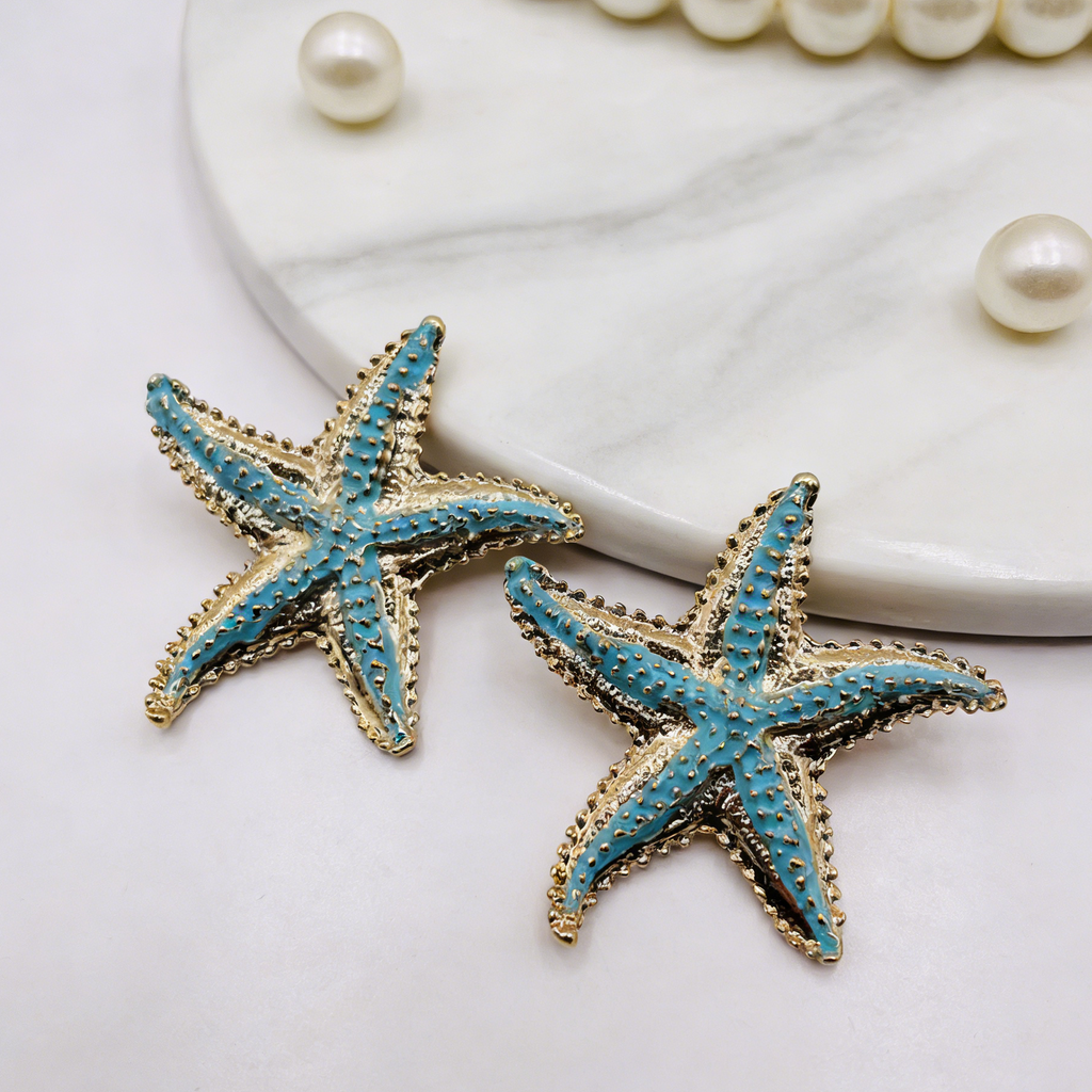 Pendientes Estrella de Mar Azul y Dorado - Accesorios de Verano para Mujer