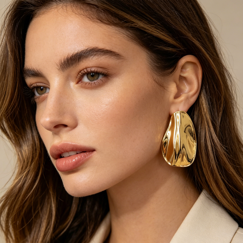 Pendientes Gota Metal Arrugado Minimalista Al Por Mayor | Plata y Dorado, Joyería Moda Europea Mayorista|JI JOYA