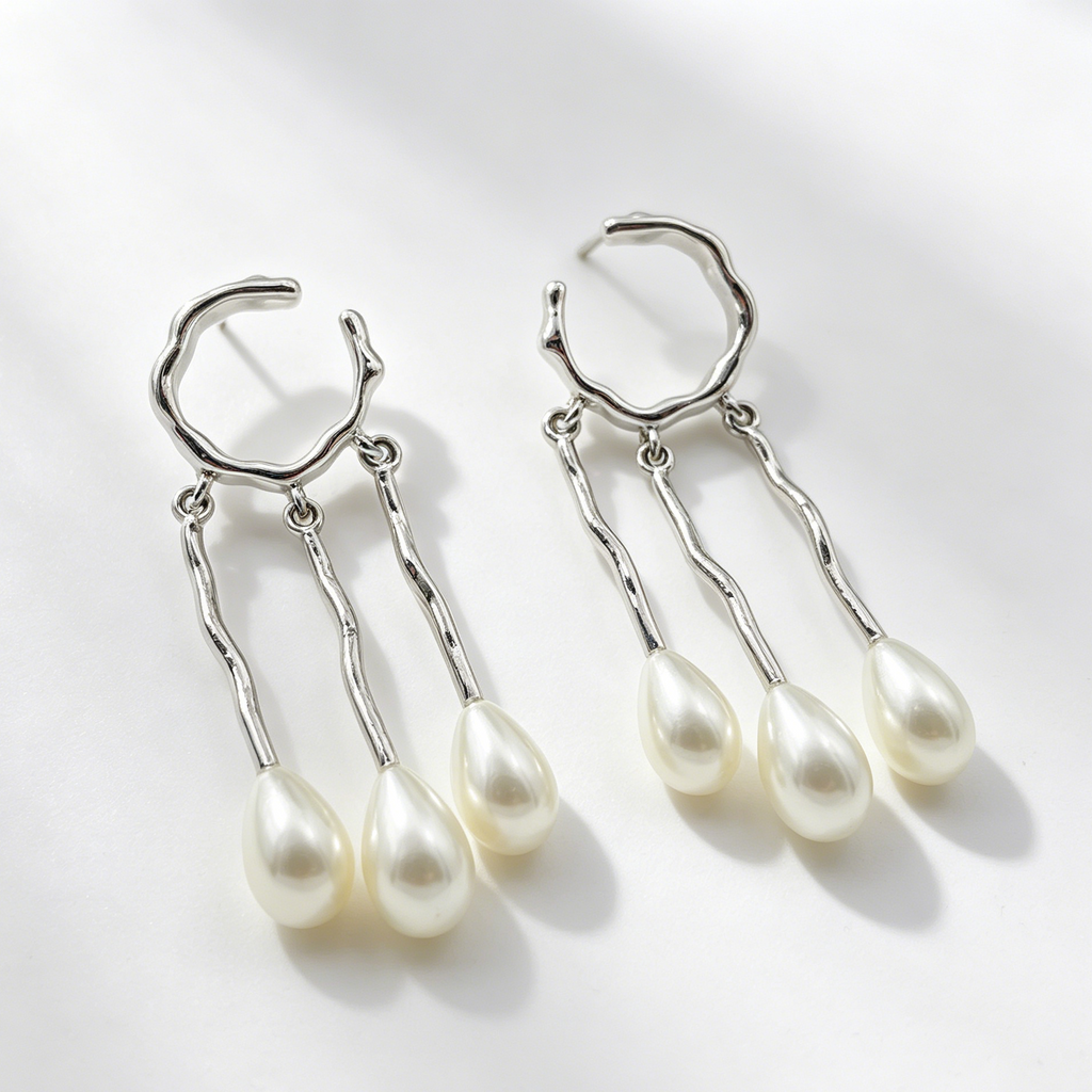 Pendientes Colgantes de Perla con Aro Irregular | Venta al Por Mayor | 2 Colores (Oro/Plata) | Diseño Minimalista|JI JOYA
