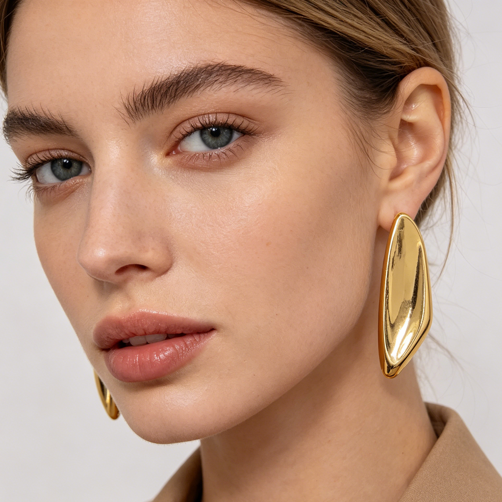 Pendientes Alargados Brillantes Bicolor Plata/Oro | Stock al Por Mayor para Tiendas de Moda|JI JOYA