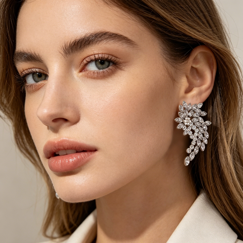 Aretes de Cristal de Zirconia en Forma de Ala | Joyería de Moda al Por Mayor|JI JOYA