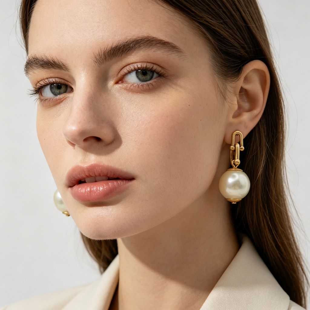 Pendientes Perla Colgante Plata/Oro Diseño Minimalista al Por Mayor, Arete Perla Redonda Vintage para Mujer Mayorista Joyería|JI JOYA