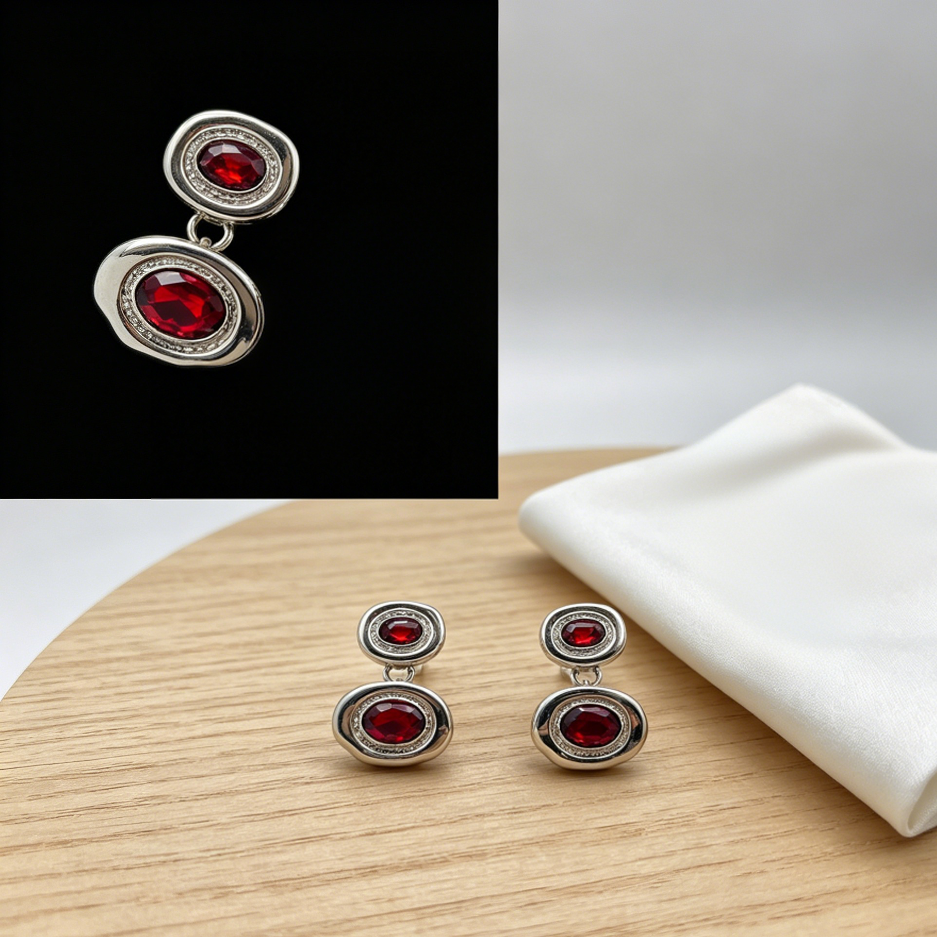 Pendientes Doble Óvalo con Piedra de Cristal | 3 Colores Disponibles | Mayorista B2B | Aguja S925 Hipoalergénica|JI JOYA