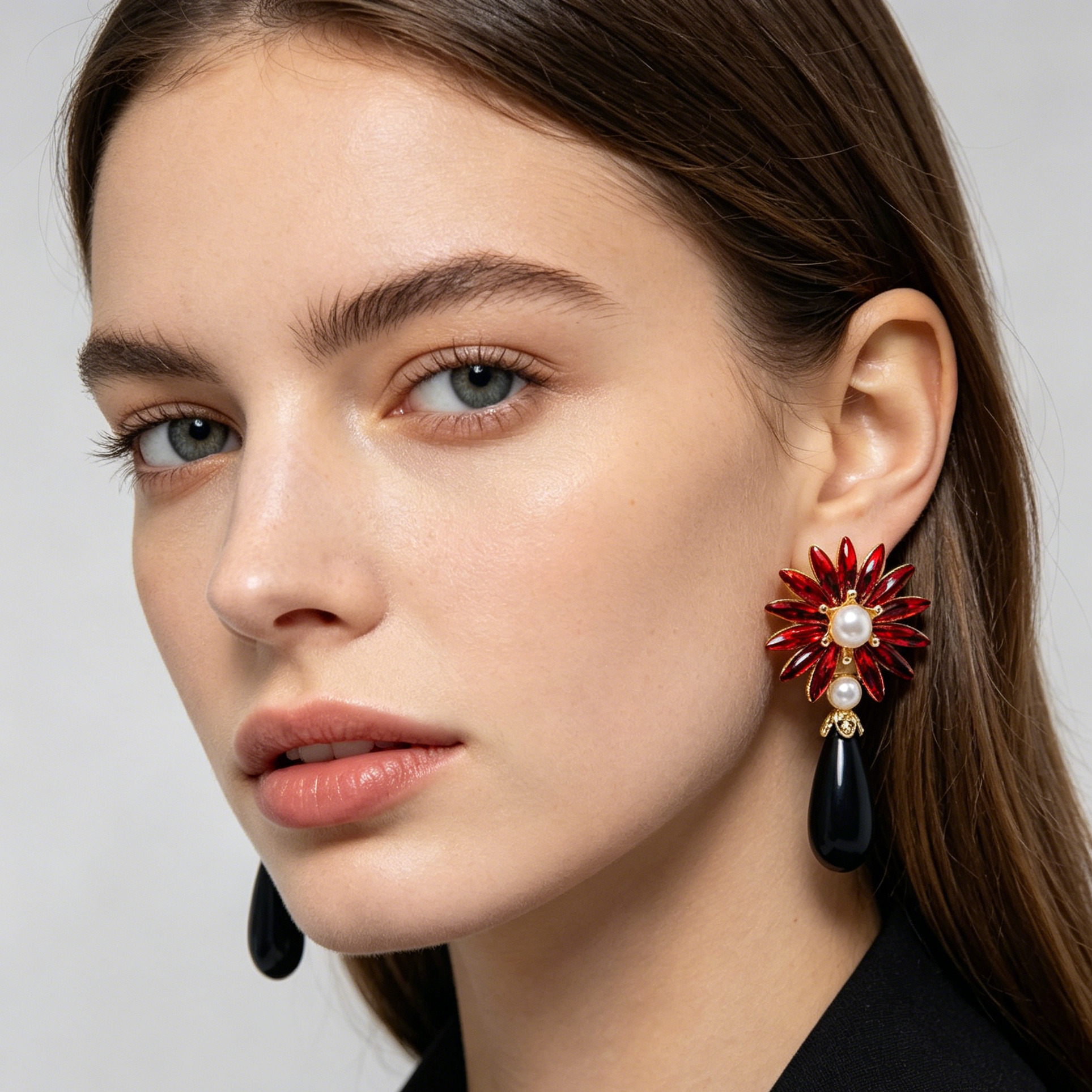 Pendientes Flor Vintage Cristal y Perla Colgante, 2 Colores, Joyería al Por Mayor para Mujer Fiesta Formal|JI JOYA