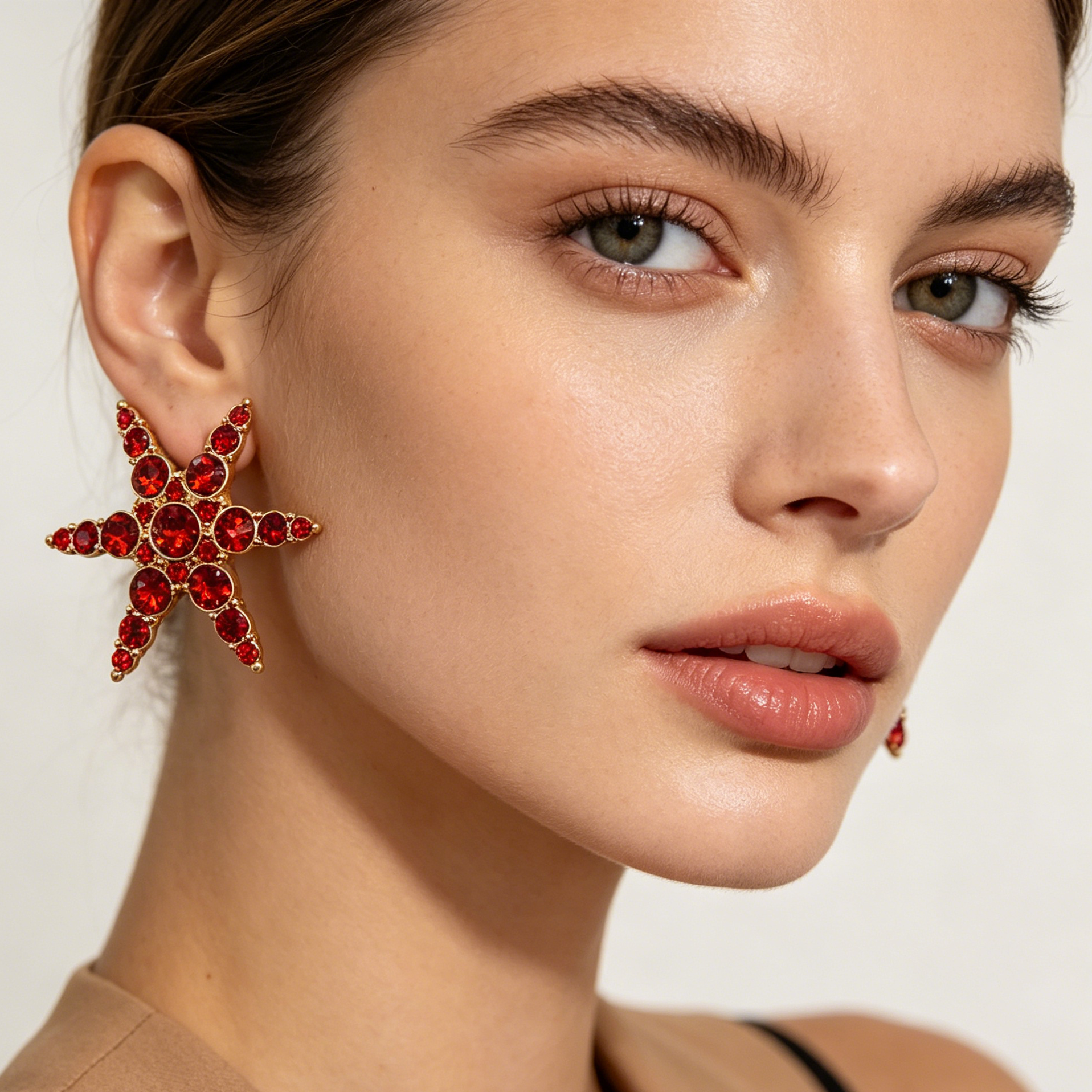 Pendientes de Estrella de Mar con Cristales de Lujo | 2 Colores (Azul & Rojo) | Bisutería al Por Mayor|JI JOYA