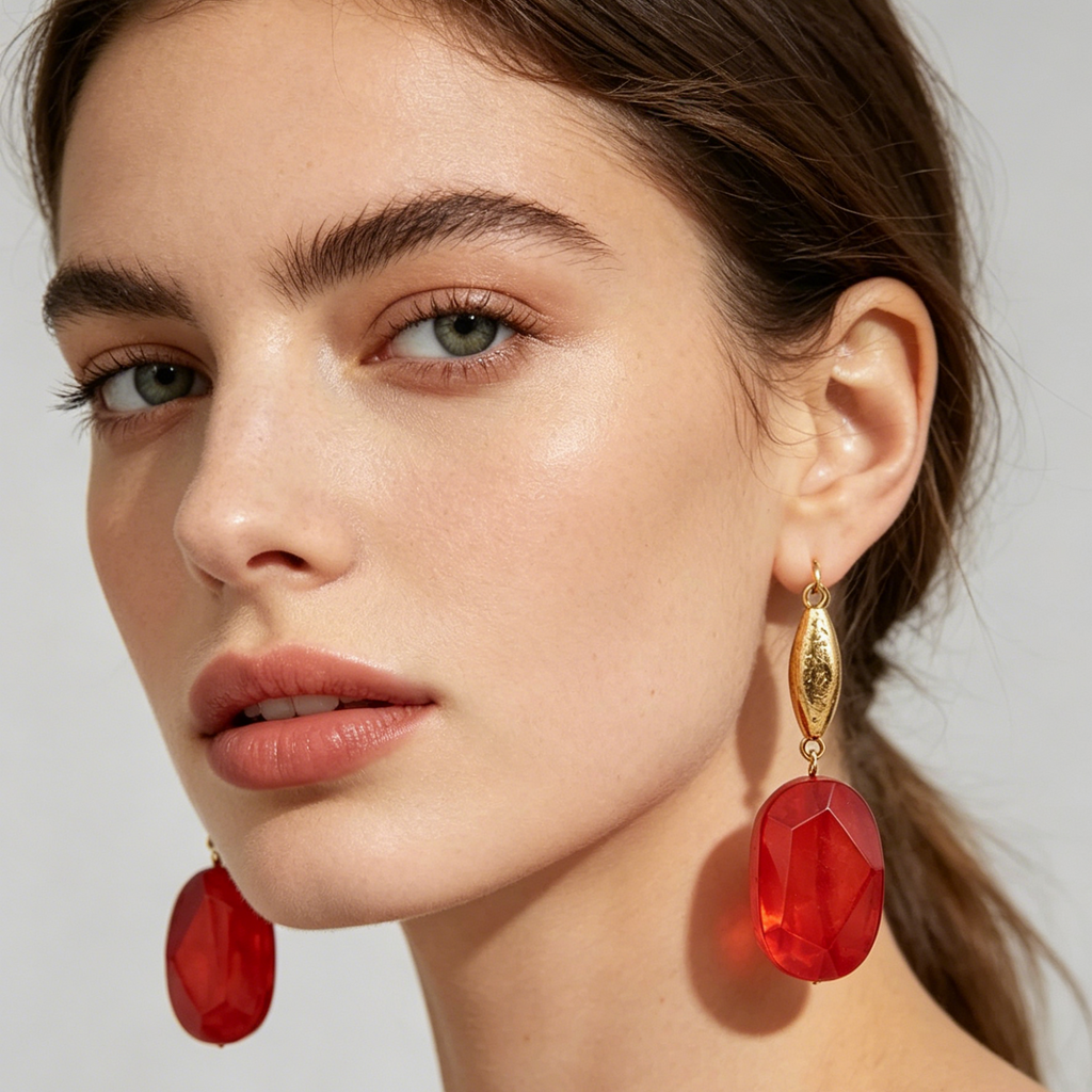 Pendientes Colgantes de Piedra de Resina Multicolor con Detalles Dorados - Joyería al Por Mayor|JI JOYA