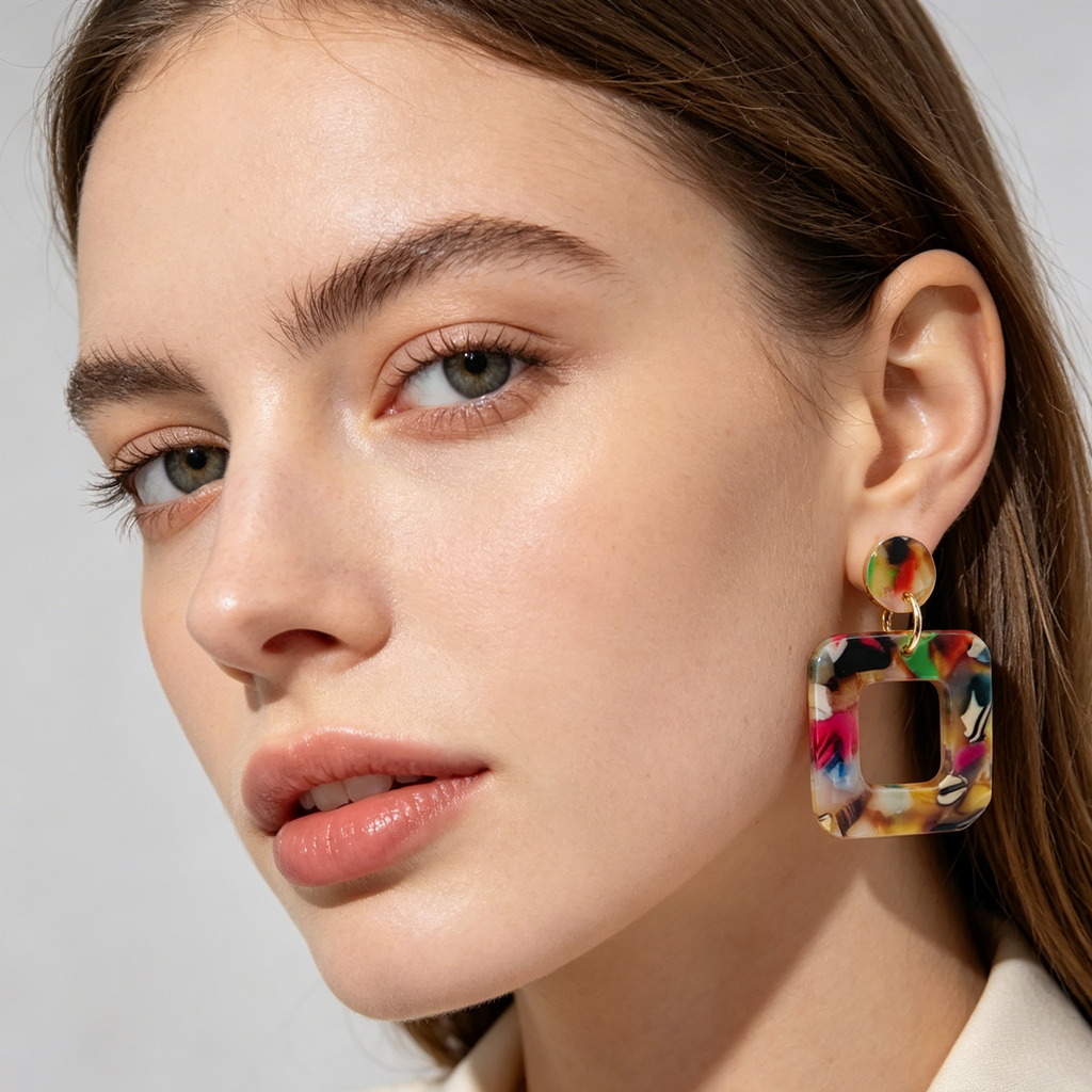 Pendientes Colgantes Huecos Resina Abalorio Variopinto | Venta al Por Mayor Accesorios Mujer|JI JOYA