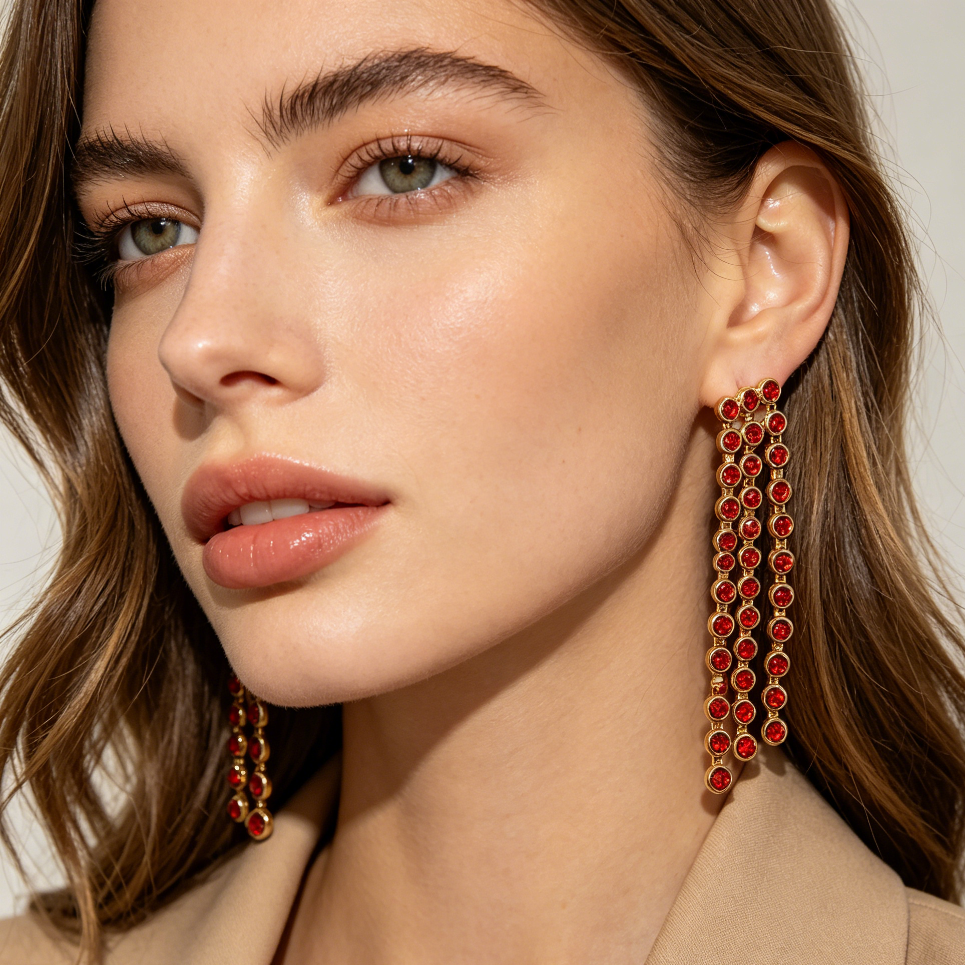 Pendientes de Cadena de Cristal en Rojo y Verde - Diseño Elegante para Mayoristas|JI JOYA