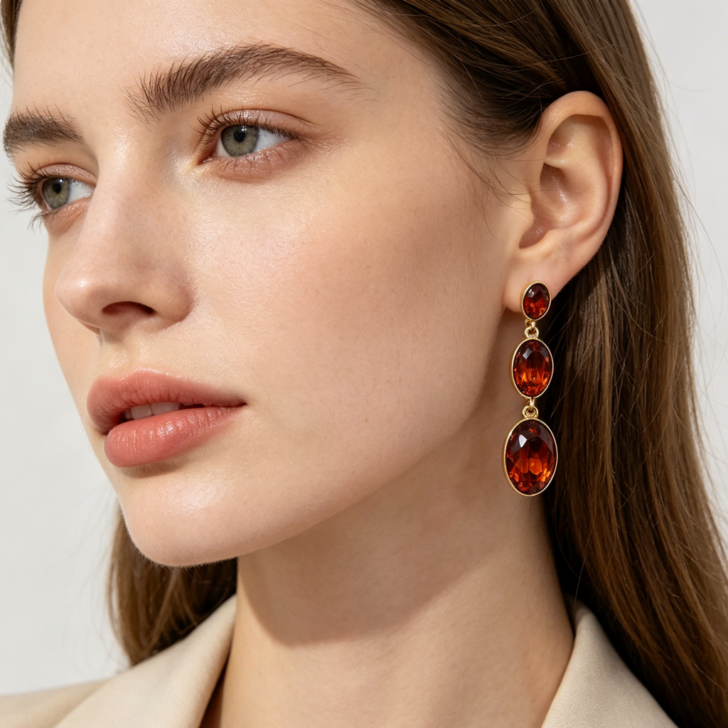 Aretes colgantes de cristal ovalado en 3 colores | Dorado | Joyería mayorista para mujer|JI JOYA