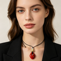 Collar Colgante Piedra Roja Resina, Cordón Ajustable, Mayorista Joyería Moda Mujer|JI JOYA