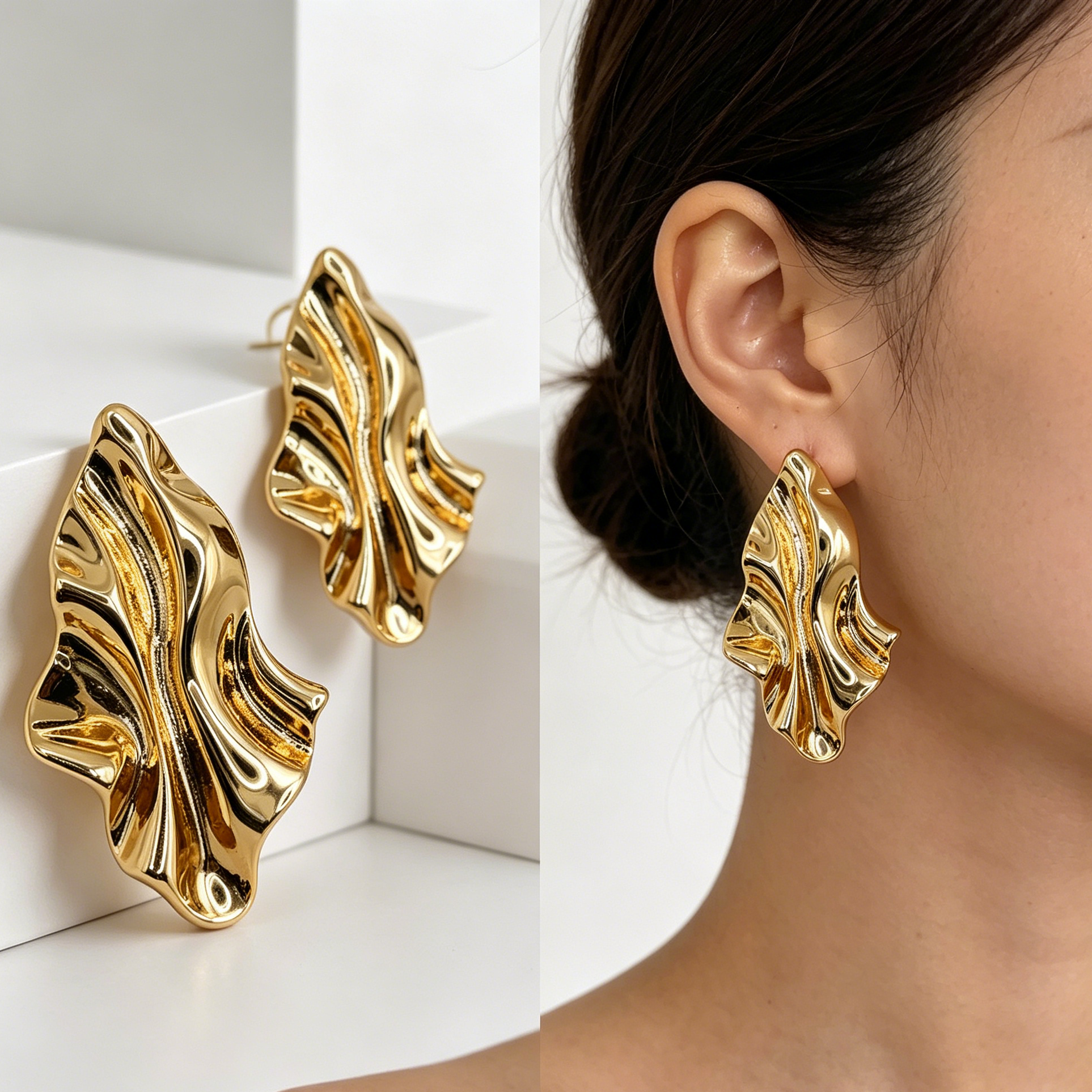 Pendientes de lámina ondulada en oro y plata, accesorio de joyería de  diseño abstracto mayorista para mujer|JI JOYA