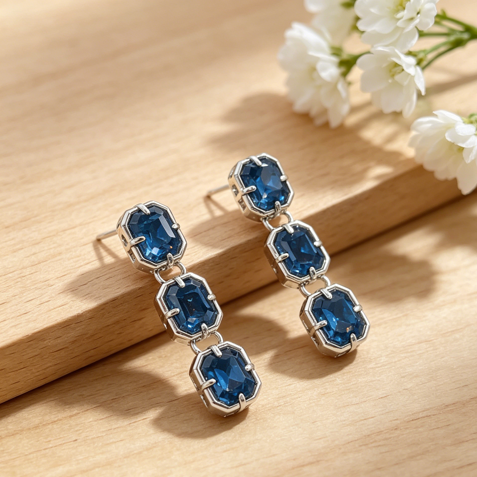 Pendientes Colgantes de Zafiro Azul Sintético, Plata  Diseño Elegante al Por Mayor para Joyería Mayorista|JI JOYA