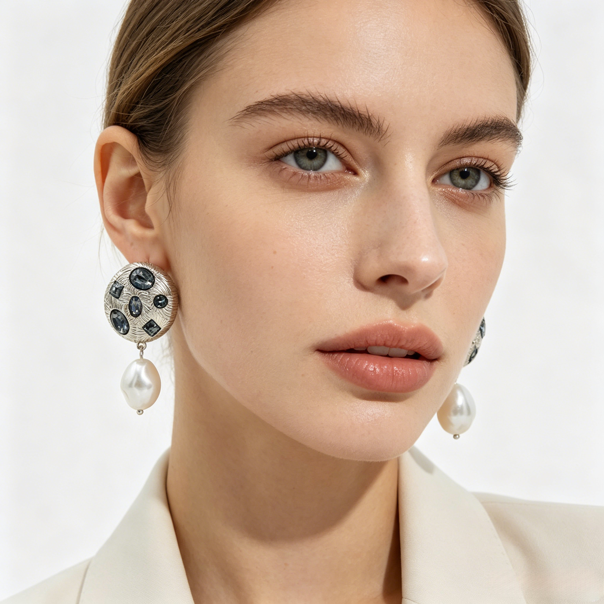 Pendientes de Perla Barroca y Cristales | Venta al Por Mayor | 2 Colores (Oro/Plata) | Diseño Exclusivo|JI JOYA