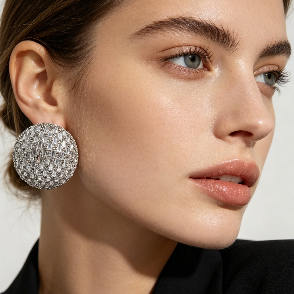 Pendientes Esfera con Pedrería - Calidad Premium para Revendedores|JI JOYA