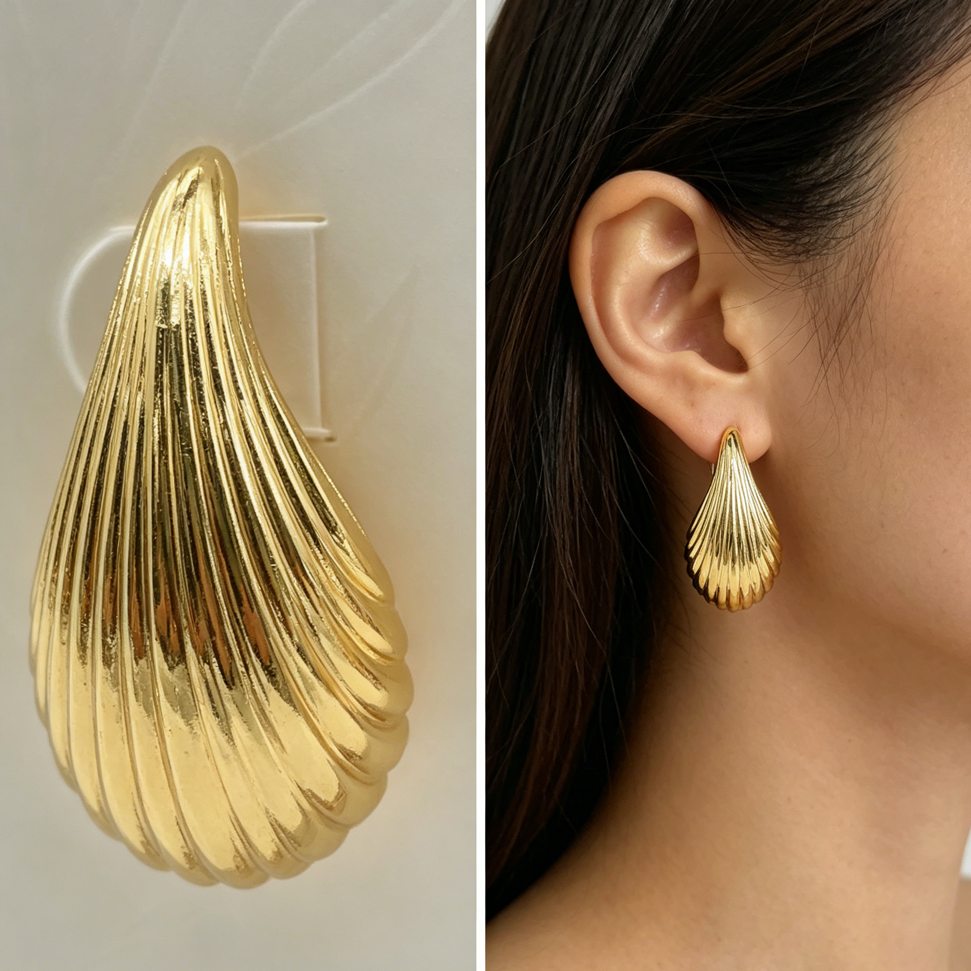 Pendientes en Forma de Gota con Textura de Concha | Venta al Por Mayor | 2 Colores (Oro/Plata) | Diseño Minimalista|JI JOYA