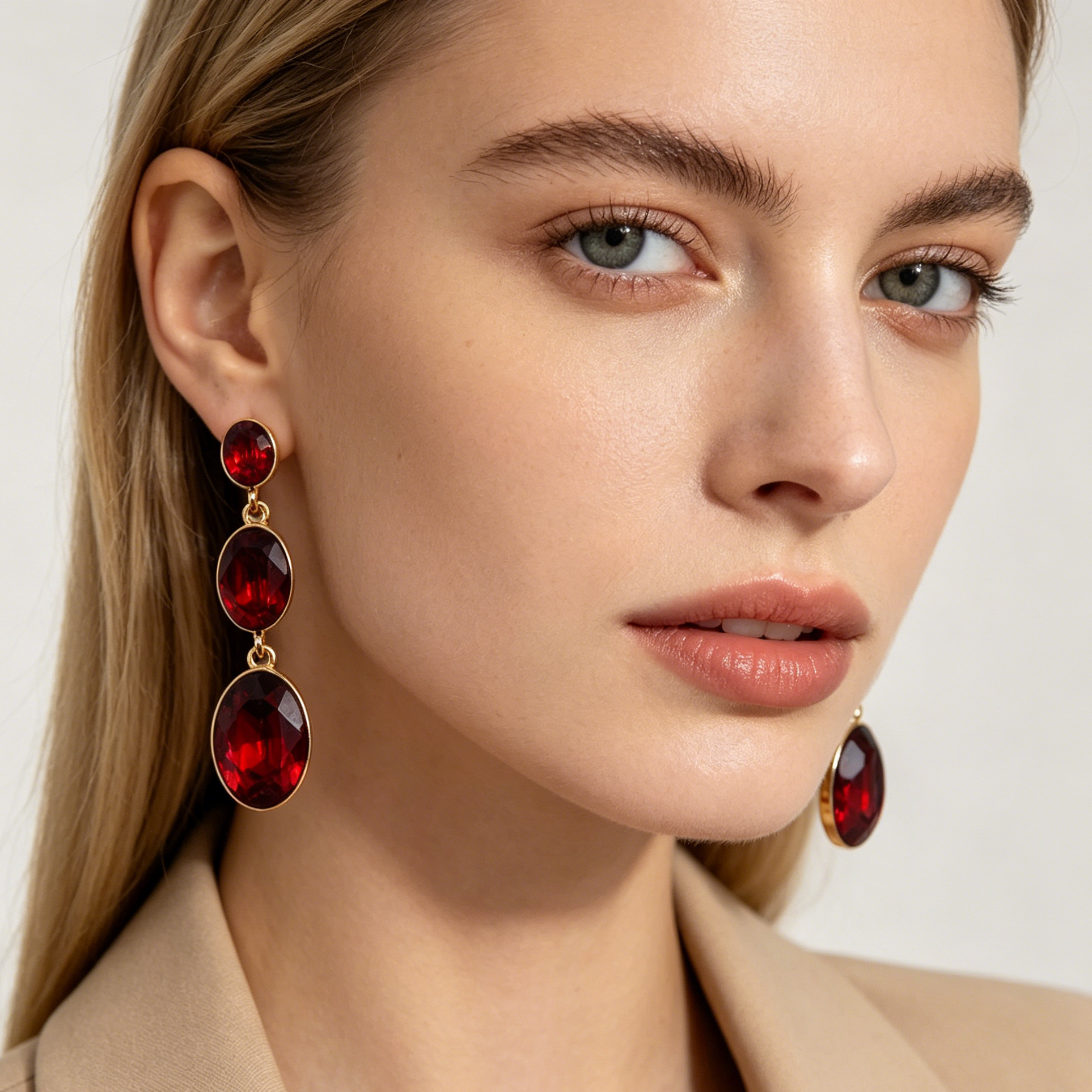 Aretes colgantes de cristal ovalado en 3 colores | Dorado | Joyería mayorista para mujer|JI JOYA