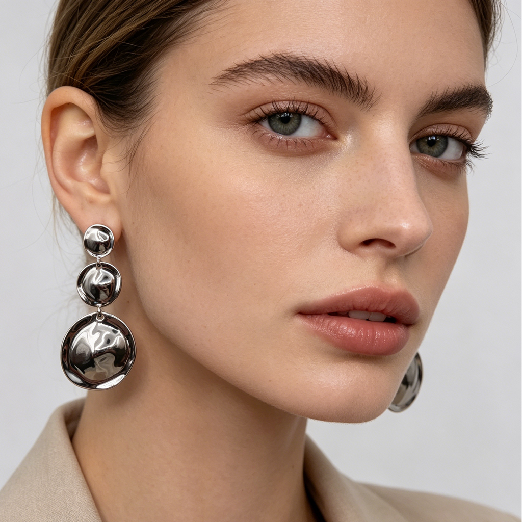 Pendientes Colgantes Discos Ondulados Metal Bicolor Plata/Oro | Joyería al por Mayor Mayorista Moda Europea|JI JOYA